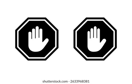 Arrêter la conception du logo d'icône. panneau stop. signe et symbole d'arrêt à la main. N'entrez pas le signe rouge stop avec la main