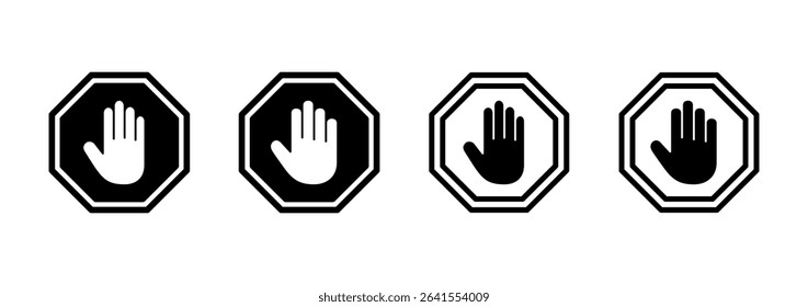 Stop icon logo design. stop road sign. hand stop sign and symbol. Do not enter stop red sign with hand