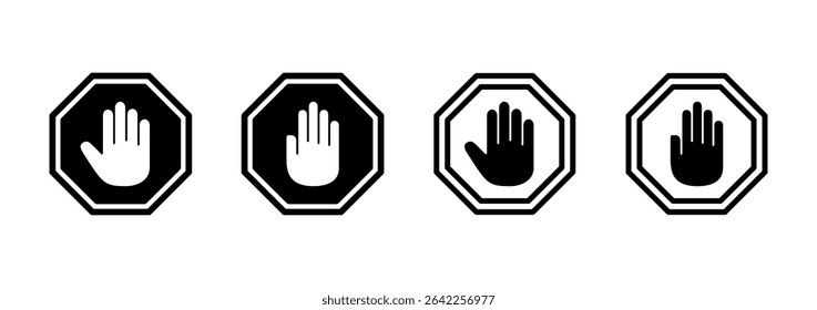 Stop icon logo design. stop road sign. hand stop sign and symbol. Do not enter stop red sign with hand