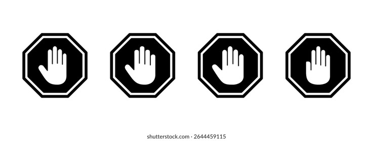Stop icon logo design. stop road sign. hand stop sign and symbol. Do not enter stop red sign with hand