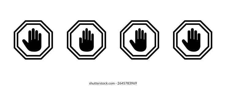 Stop icon logo design. stop road sign. hand stop sign and symbol. Do not enter stop red sign with hand