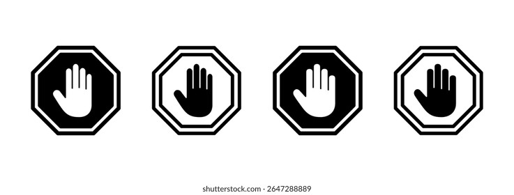 Stop icon logo design. stop road sign. hand stop sign and symbol. Do not enter stop red sign with hand
