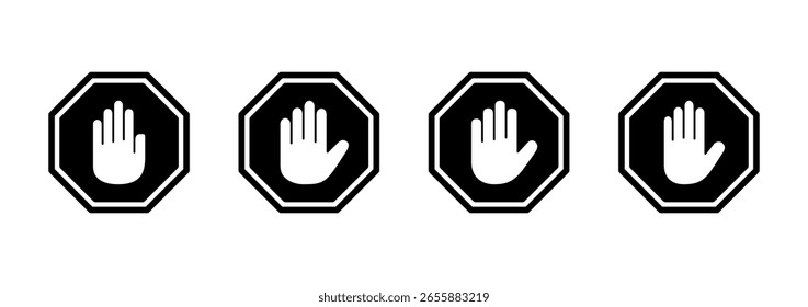 Diseño del logotipo del icono de la parada. señal de stop road. señal de stop de mano y símbolo. No ingrese la señal roja del alto con la mano