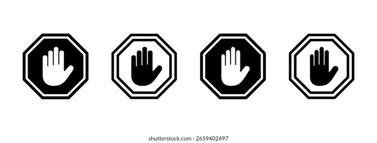 Diseño del logotipo del icono de la parada. señal de stop road. señal de stop de mano y símbolo. No ingrese la señal roja del alto con la mano