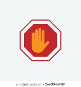 Diseño del logotipo del icono de la parada. señal de stop road. señal de stop de mano y símbolo. No ingrese la señal roja del alto con la mano