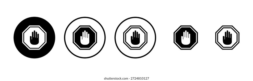 Pare o design do logotipo do ícone. pare o sinal da estrada. pare o sinal e o símbolo. Não insira o sinal vermelho de parada com a mão