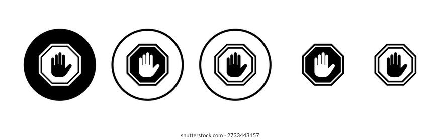 Design de logotipo de ícone de parada. sinal de estrada de parada. sinal de parada de mão e símbolo. Não entre no sinal vermelho stop com a mão