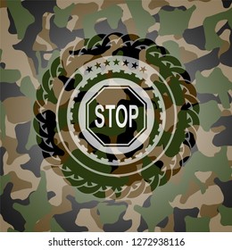 stop icon on camouflage texture