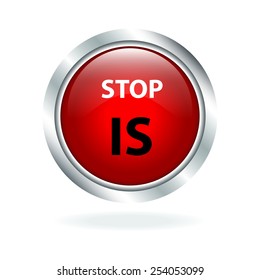 Stop is icon on glossy red round button