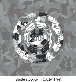stop icon on grey camo texture. 