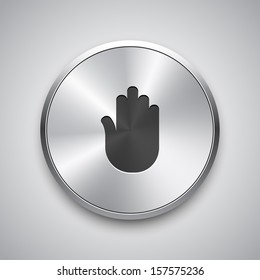 Stop icon on metal button. Vector illustration.
