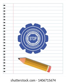stop icon pen strokes emblem. Blue ink. Vector Illustration. Detailed.