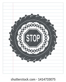 stop icon pencil strokes emblem. Vector Illustration. Detailed.