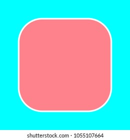 Stop icon. Player navigation button. Vector. Magenta icon with white sticker contour at sky blue background. Isolated.