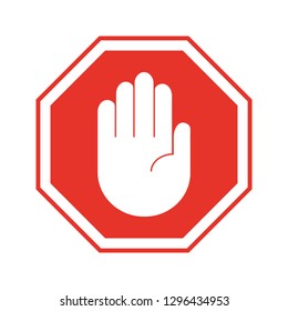 stop icon. red octagonal sign with open palm, hand, on white background. prohibition, taboo, danger.   vector illustration. svg