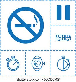 Stop icon. set of 6 stop filled and outline icons such as no smoking, pause, airport bus, heartbeat watch