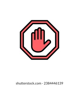 Ilustración de conjunto de iconos de parada. señal de paro de carretera. símbolo y signo de paro de mano. No introducir el signo rojo de parada con la mano