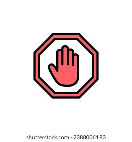 Stop icon set illustration. stop road sign. hand stop sign and symbol. Do not enter stop red sign with hand
