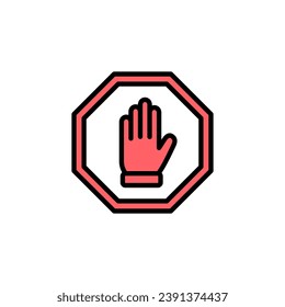 Ilustración de conjunto de iconos de parada. señal de paro de carretera. símbolo y signo de paro de mano. No introducir el signo rojo de parada con la mano
