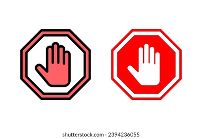 Stop icon set illustration. stop road sign. hand stop sign and symbol. Do not enter stop red sign with hand