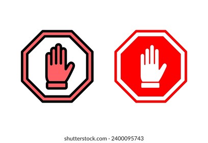 Stop icon set illustration. stop road sign. hand stop sign and symbol. Do not enter stop red sign with hand