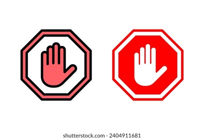 Stop icon set illustration. stop road sign. hand stop sign and symbol. Do not enter stop red sign with hand