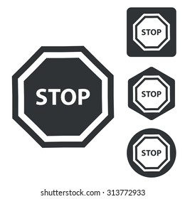 STOP icon set, monochrome, isolated on white