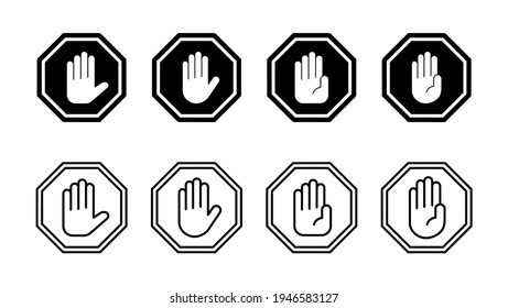 Detener conjunto de iconos. señal de paro de carretera. vector de icono de parada de mano