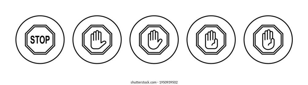 Detener conjunto de iconos. señal de paro de carretera. vector de icono de parada de mano