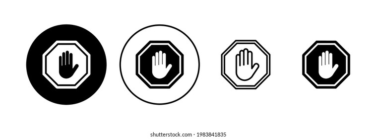 Stop icon set. stop road sign. hand stop icon vector