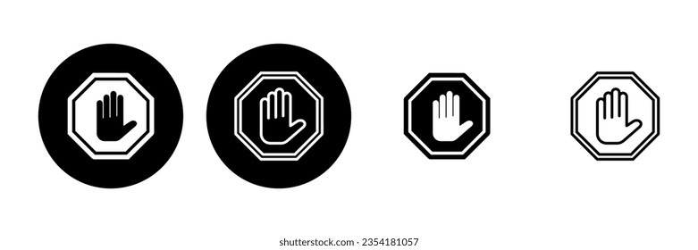Stop icon set. stop road sign. hand stop icon vector