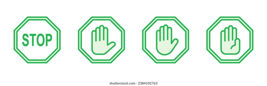 Stop icon set. stop road sign. hand stop icon vector
