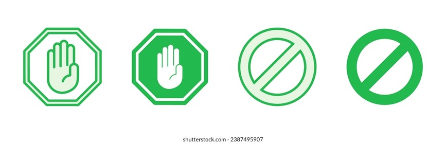Detener conjunto de iconos. señal de paro de carretera. vector de icono de parada de mano