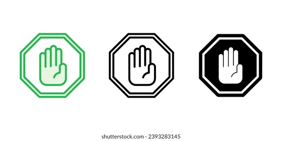 Stop icon set. stop road sign. hand stop icon vector