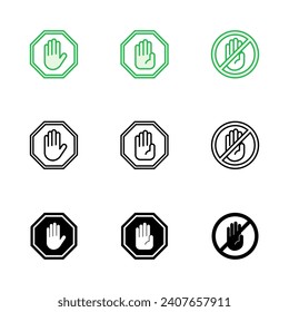 Stop icon set. stop road sign. hand stop icon vector