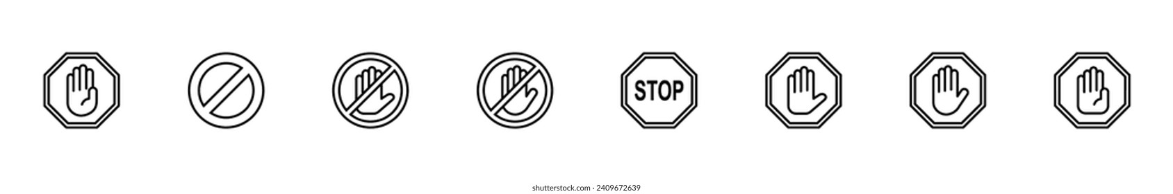 Stop icon set. stop road sign. hand stop icon vector