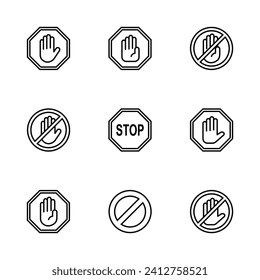 Stoppen Sie die Symboleinstellung. Stoppschild. Zeiger-Symbol-Vektorgrafik