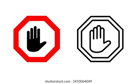 Stop icon set. stop road sign. hand stop icon vector