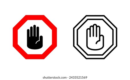 Stop icon set. stop road sign. hand stop icon vector