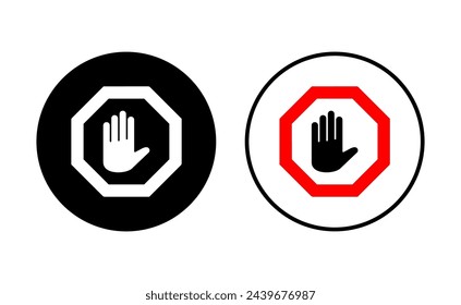 Stop icon set. stop road sign. hand stop icon vector