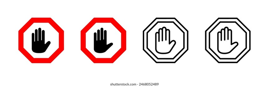 Stop icon set. stop road sign. hand stop icon vector