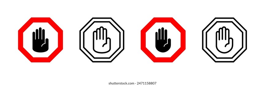 Stop icon set. stop road sign. hand stop icon vector