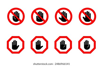 Stop icon set. stop road sign. hand stop icon vector
