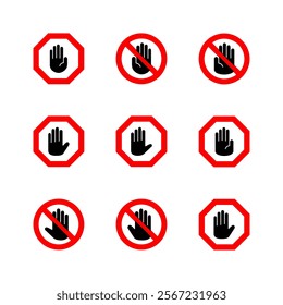 Stop icon set. stop road sign. hand stop icon vector