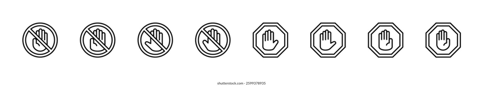 Stop icon set. stop road sign. hand stop icon vector
