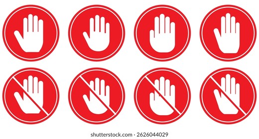 Stop icon set. stop road sign. hand stop icon vector.