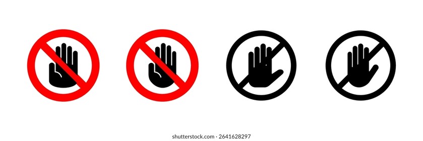 Stop icon set. stop road sign. hand stop icon vector