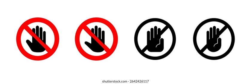 Symbolsatz anhalten. Stoppschild. Hand-Stopp-Symbol, Vektor