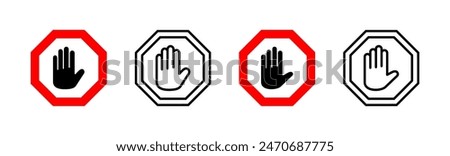 Stop icon set. stop road sign. hand stop icon vector