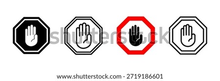 Stop icon set. stop road sign. hand stop icon vector